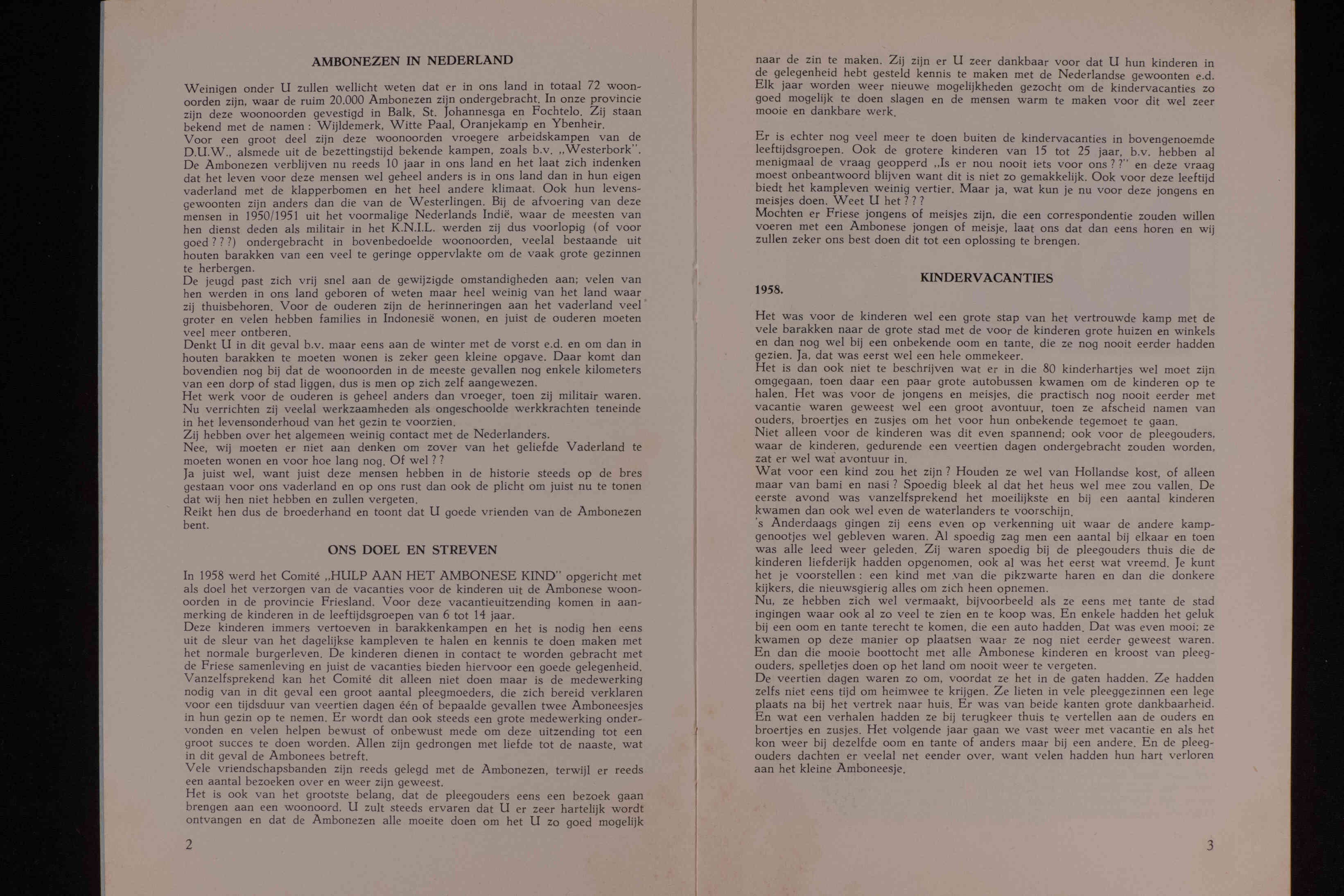 Het Comité, Hulp aan het Ambonese kind, Mej. K. Tj. Kooistra, P. Moreelsestraat 19, J. v. d. Meulen, Hondiusstraat 1